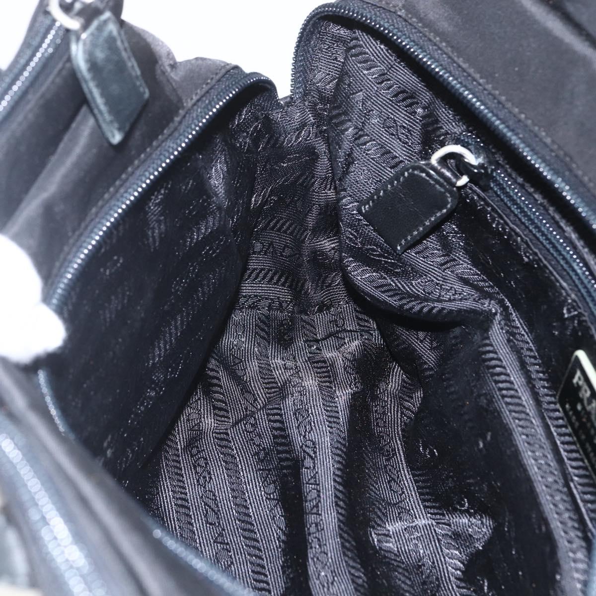 PRADA Tote Bag Nylon Black Silver Auth bs32383