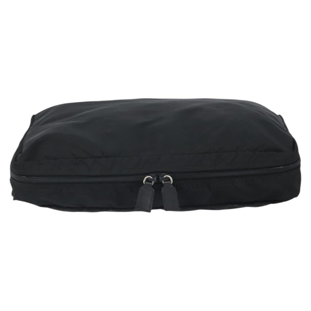 PRADA Clutch Bag Nylon Black Silver Auth bs32384