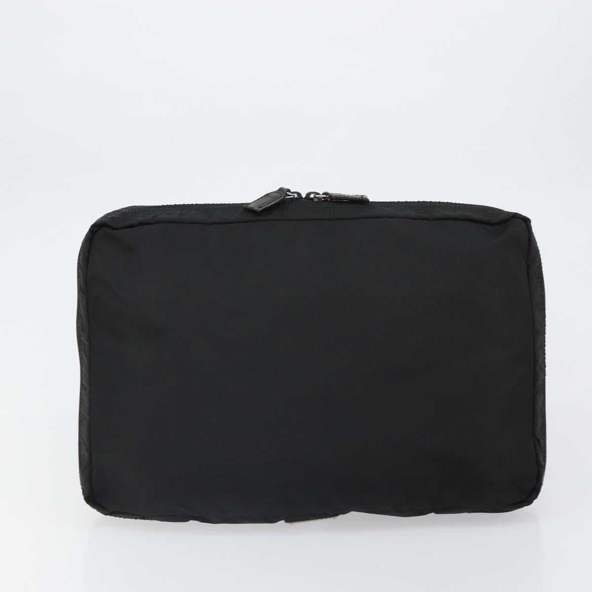 PRADA Clutch Bag Nylon Black Silver Auth bs32384