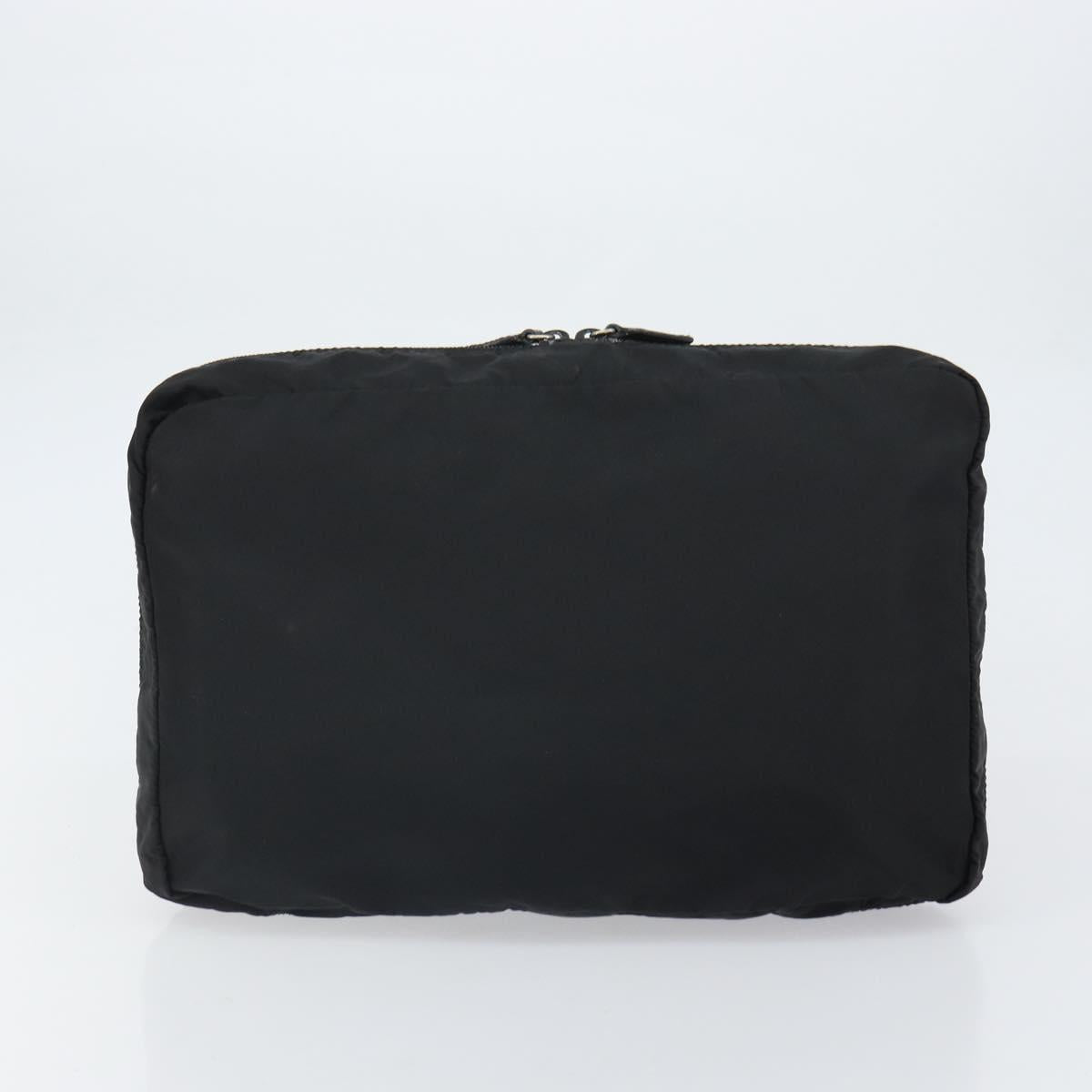 PRADA Clutch Bag Nylon Black Silver Auth bs32384