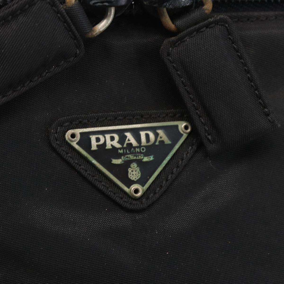 PRADA Hand Bag Nylon Black Silver Auth bs32385