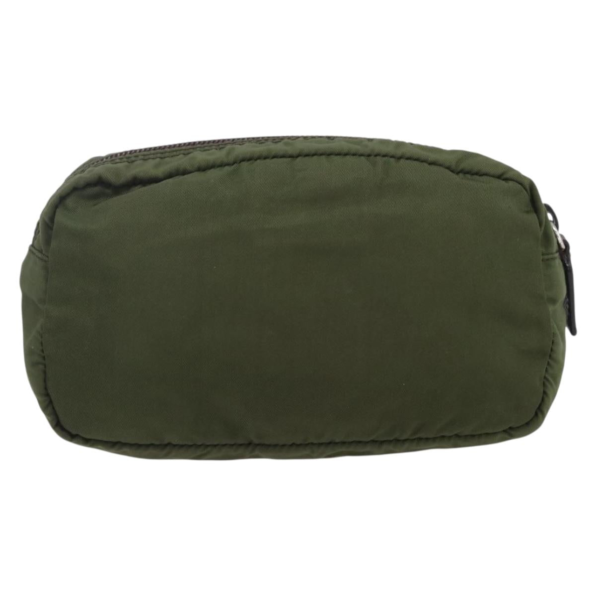 PRADA Pouch Nylon Khaki Silver Auth bs32389