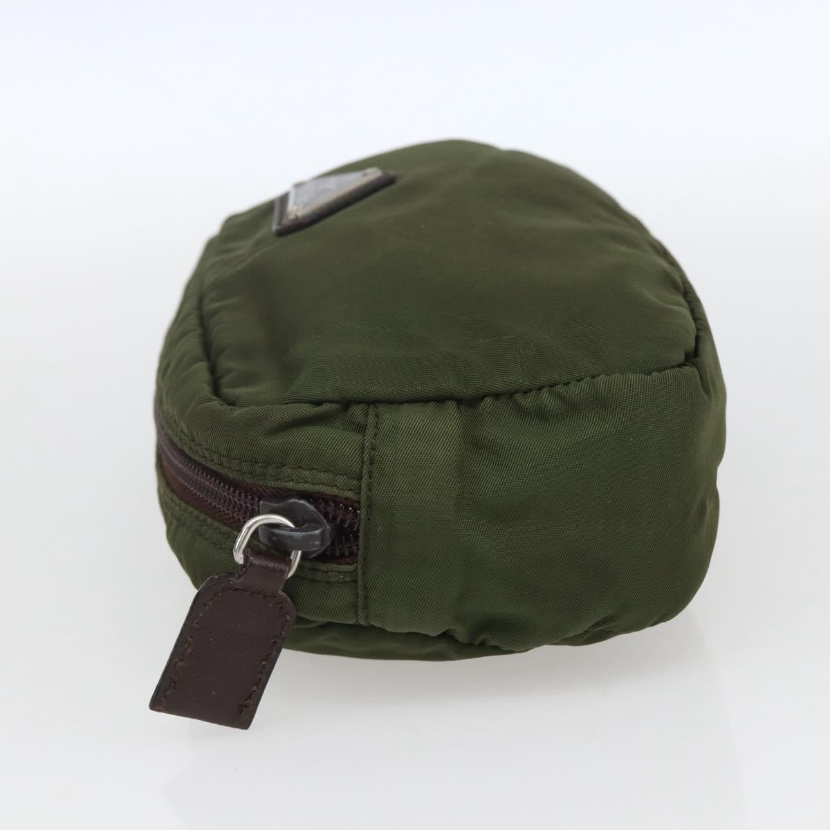PRADA Pouch Nylon Khaki Silver Auth bs32389