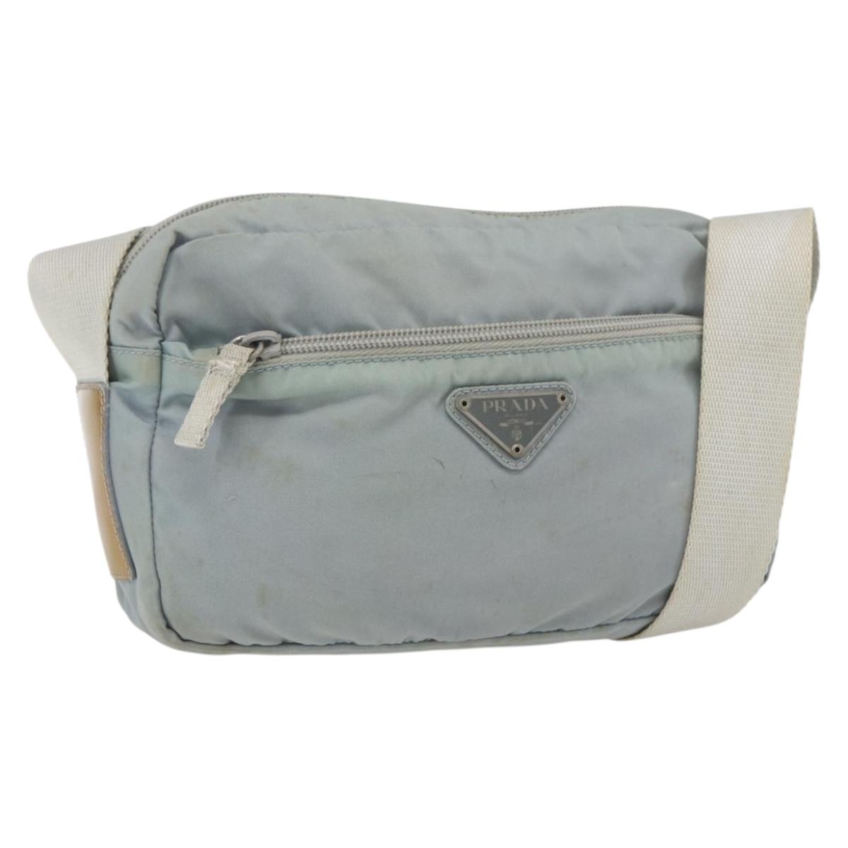 PRADA Shoulder Bag Nylon Light Blue Silver Auth bs32390