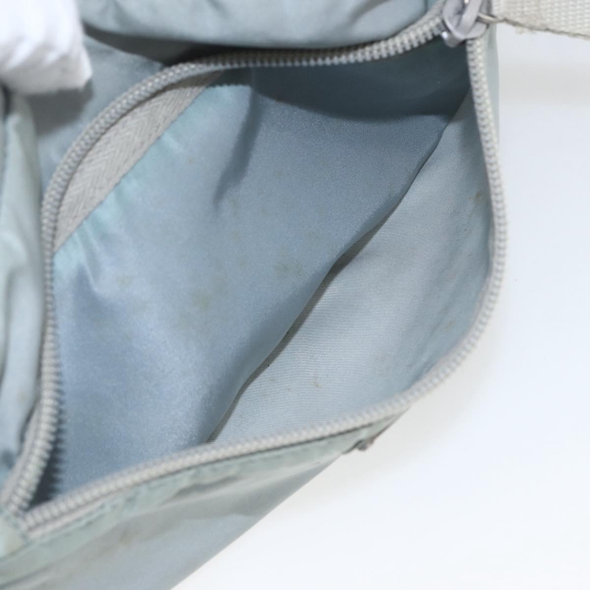 PRADA Shoulder Bag Nylon Light Blue Silver Auth bs32390
