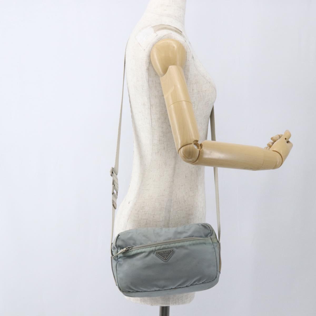 PRADA Shoulder Bag Nylon Light Blue Silver Auth bs32390