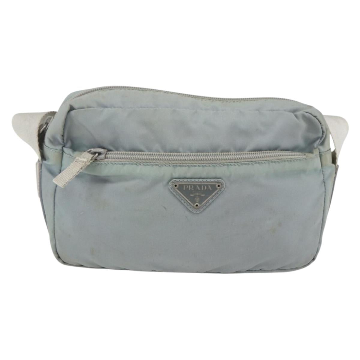 PRADA Shoulder Bag Nylon Light Blue Silver Auth bs32390