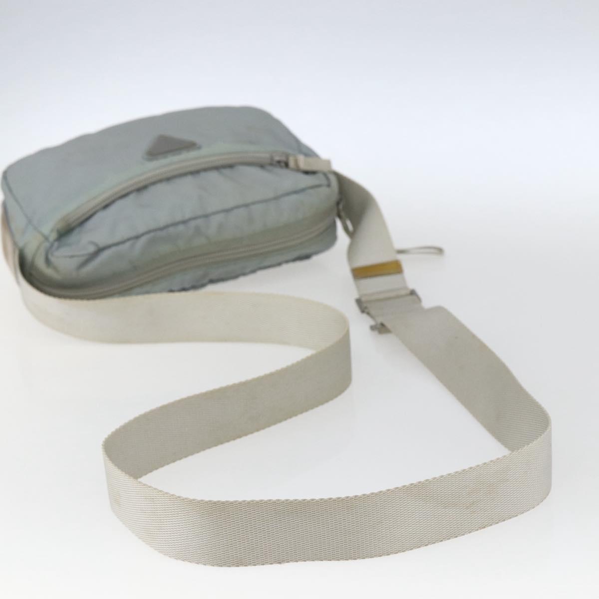 PRADA Shoulder Bag Nylon Light Blue Silver Auth bs32390