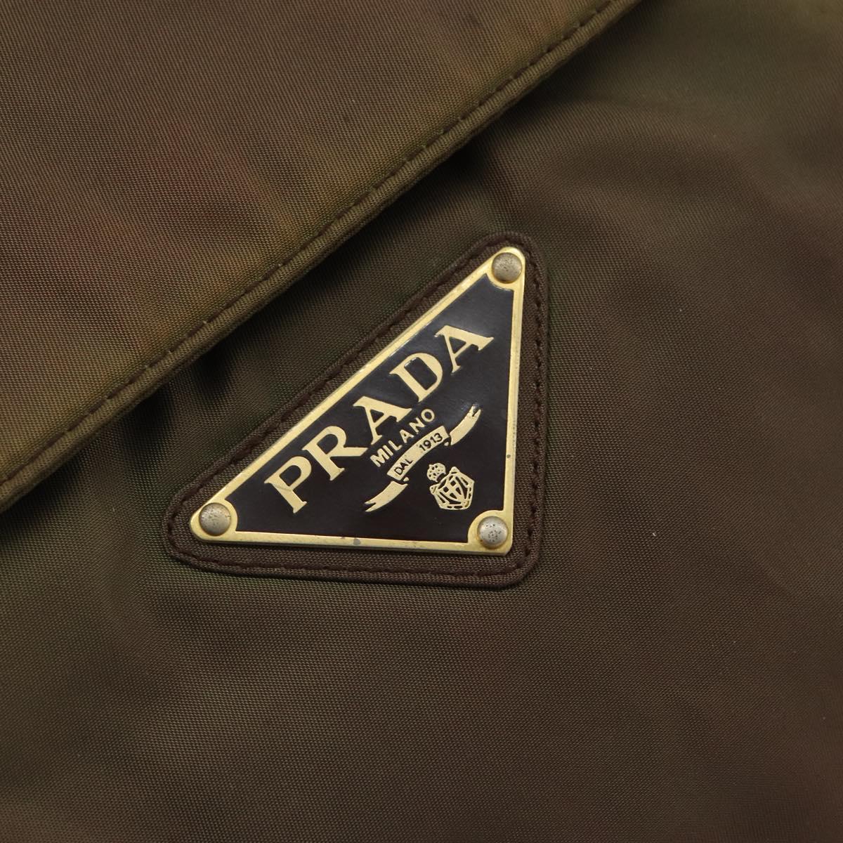 PRADA Hand Bag Nylon Khaki Gold Auth bs32391