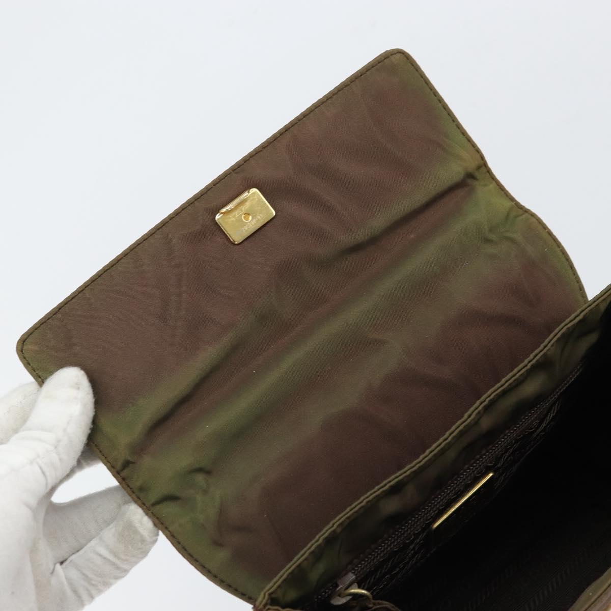 PRADA Hand Bag Nylon Khaki Gold Auth bs32391
