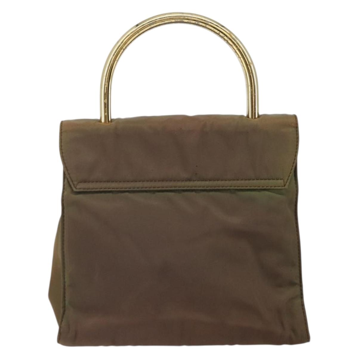 PRADA Hand Bag Nylon Khaki Gold Auth bs32391