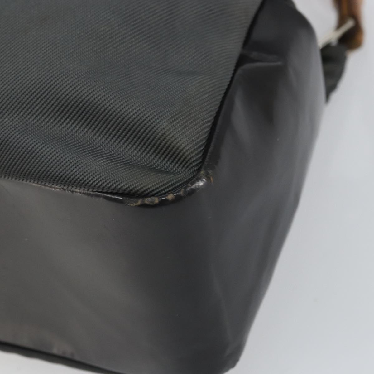 GUCCI Bamboo Hand Bag Nylon Gray Silver 000 1014 0575 Auth bs32394