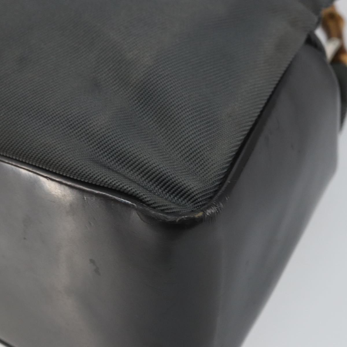 GUCCI Bamboo Hand Bag Nylon Gray Silver 000 1014 0575 Auth bs32394