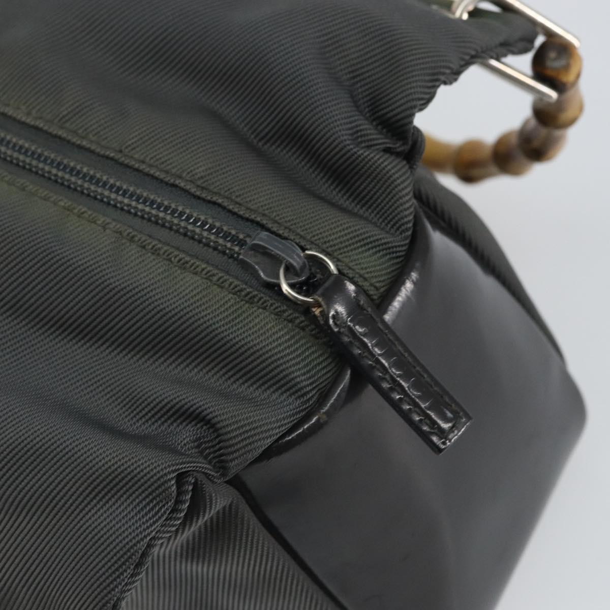 GUCCI Bamboo Hand Bag Nylon Gray Silver 000 1014 0575 Auth bs32394