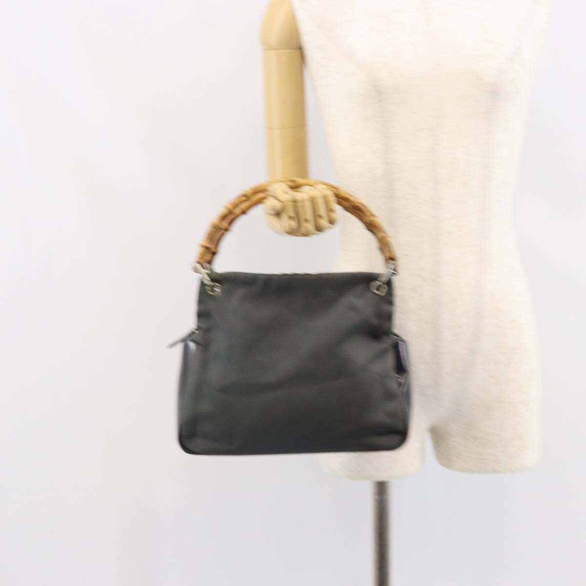 GUCCI Bamboo Hand Bag Nylon Gray Silver 000 1014 0575 Auth bs32394