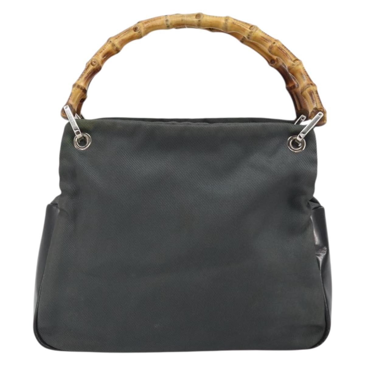 GUCCI Bamboo Hand Bag Nylon Gray Silver 000 1014 0575 Auth bs32394