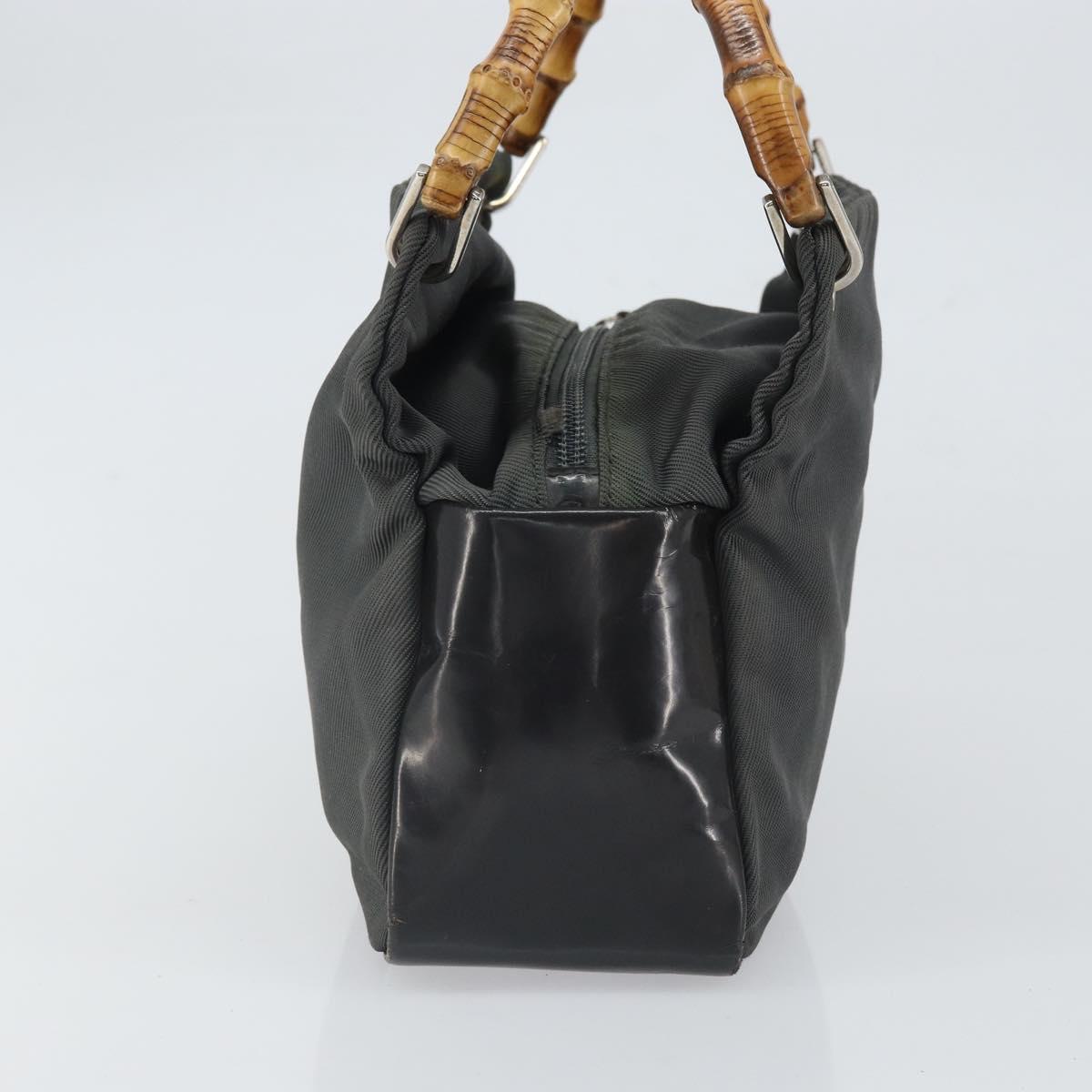 GUCCI Bamboo Hand Bag Nylon Gray Silver 000 1014 0575 Auth bs32394