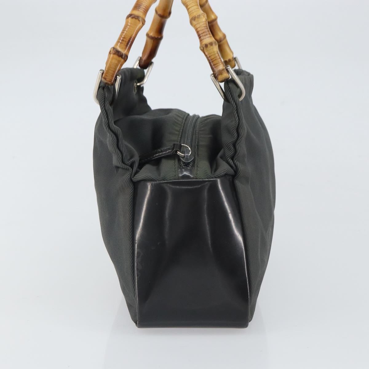 GUCCI Bamboo Hand Bag Nylon Gray Silver 000 1014 0575 Auth bs32394