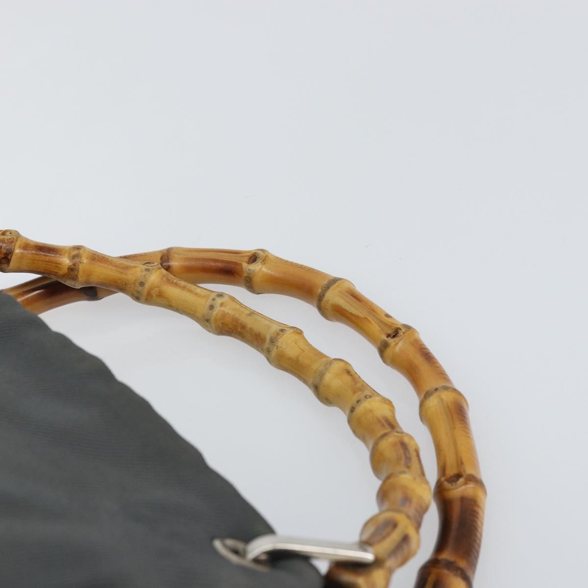 GUCCI Bamboo Hand Bag Nylon Gray Silver 000 1014 0575 Auth bs32394