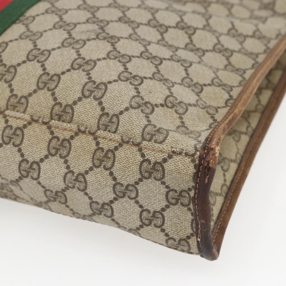 GUCCI GG Supreme Web Sherry Line Tote Bag PVC Beige Gold 010 378 Auth bs32395