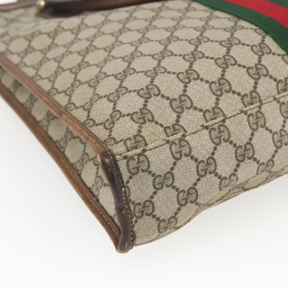 GUCCI GG Supreme Web Sherry Line Tote Bag PVC Beige Gold 010 378 Auth bs32395
