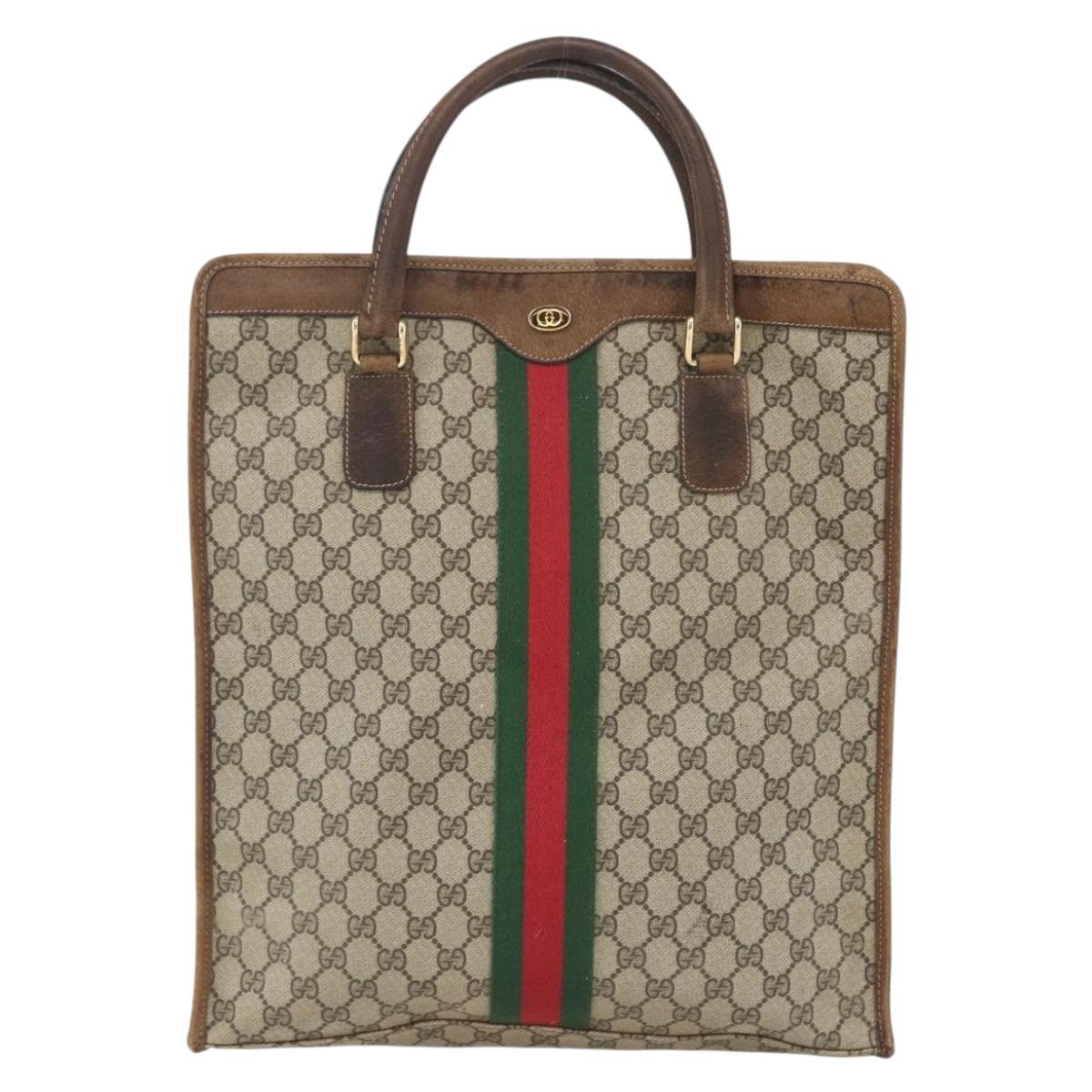 GUCCI GG Supreme Web Sherry Line Tote Bag PVC Beige Gold 010 378 Auth bs32395