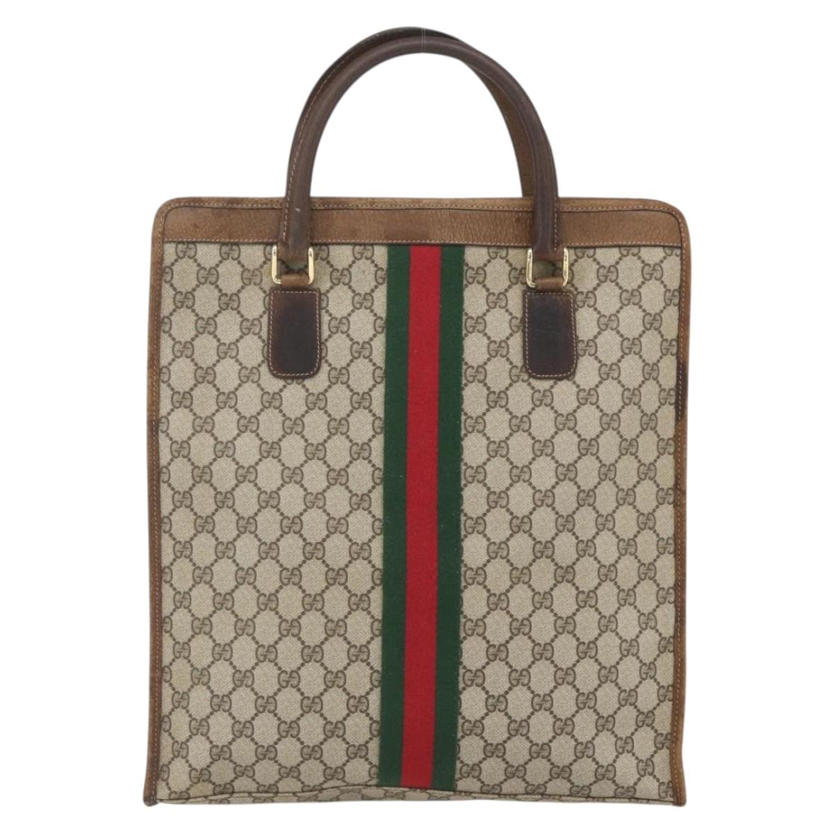GUCCI GG Supreme Web Sherry Line Tote Bag PVC Beige Gold 010 378 Auth bs32395
