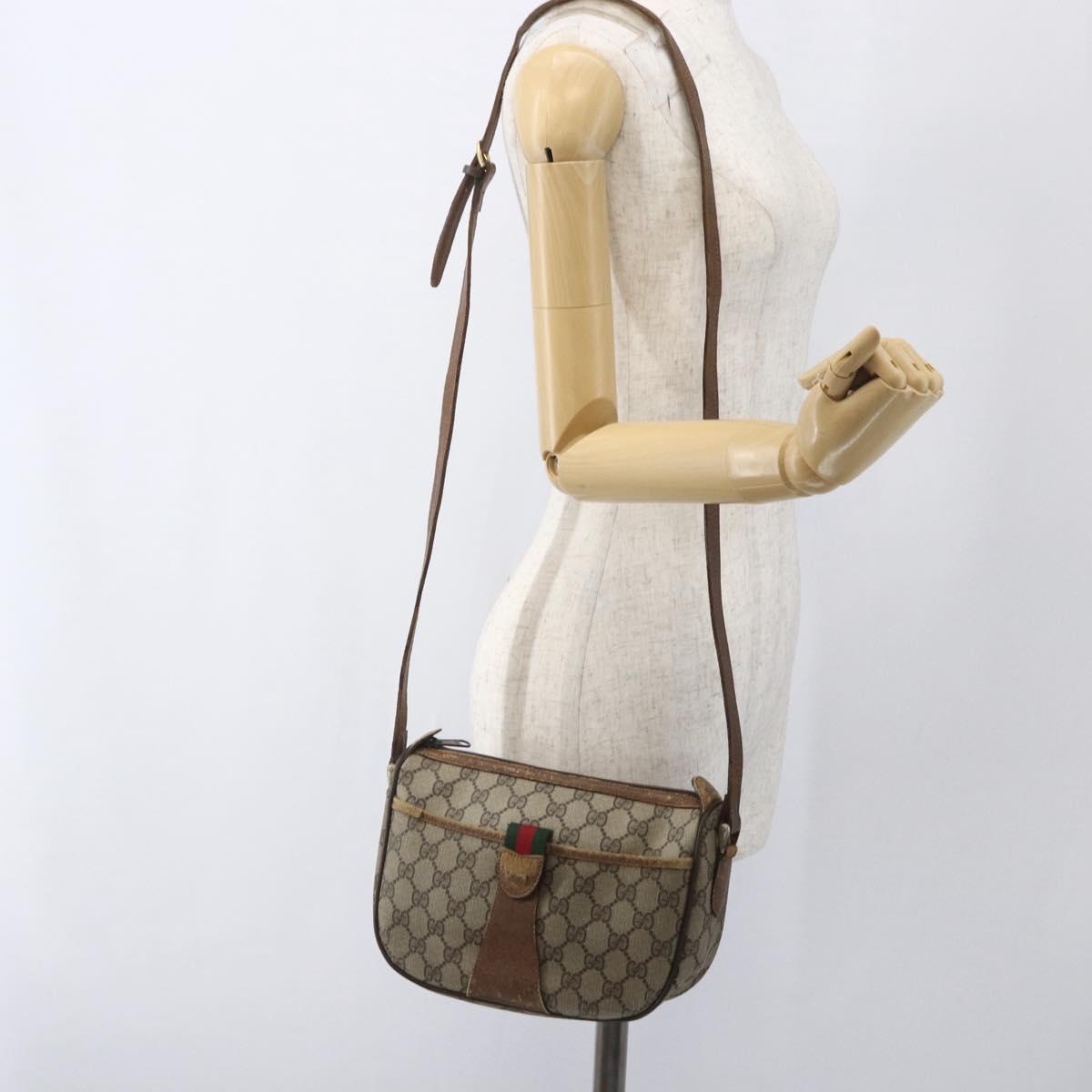 GUCCI GG Supreme Web Sherry Line Bag PVC Beige Gold 89 02 032 Auth bs32397