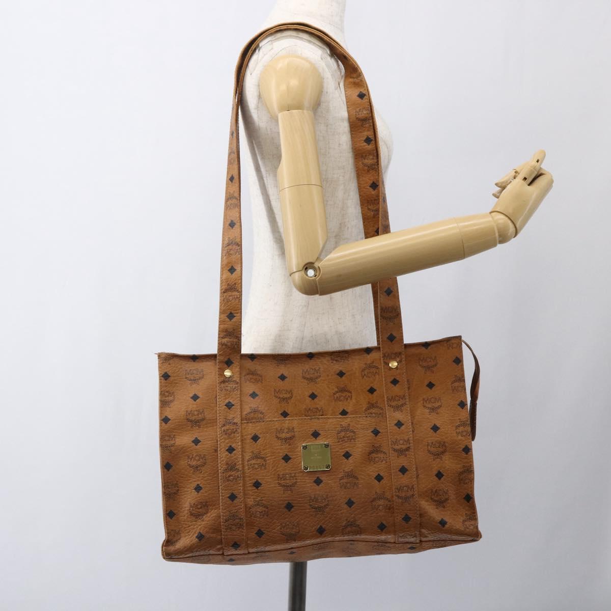MCM Logogram Vicetos Tote Bag PVC Brown Gold Auth bs32399
