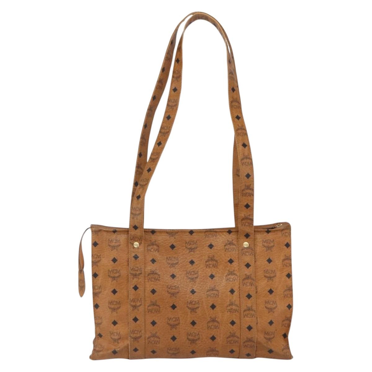 MCM Logogram Vicetos Tote Bag PVC Brown Gold Auth bs32399