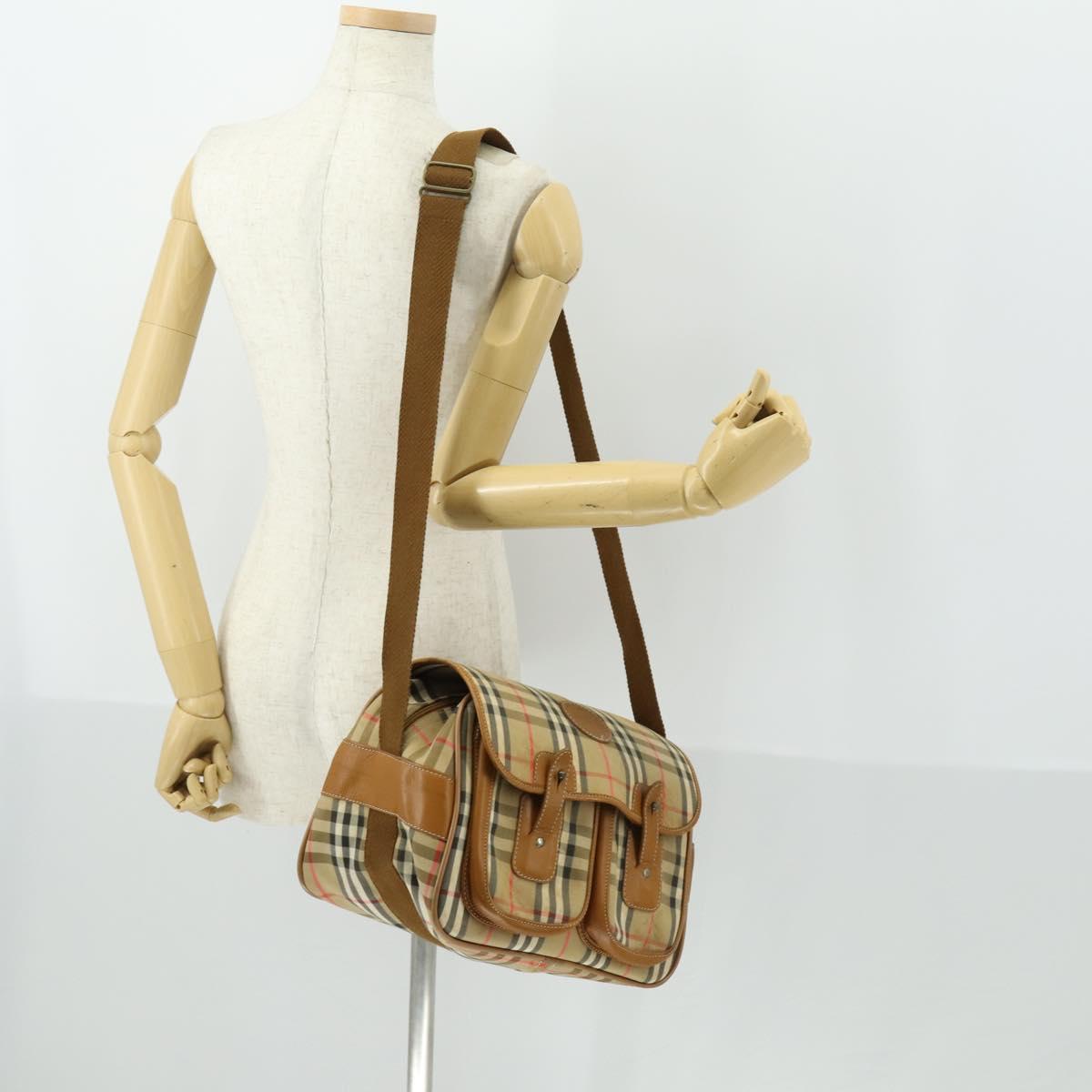 Burberrys Nova Check Shoulder Bag Canvas Beige Gold Auth bs32400