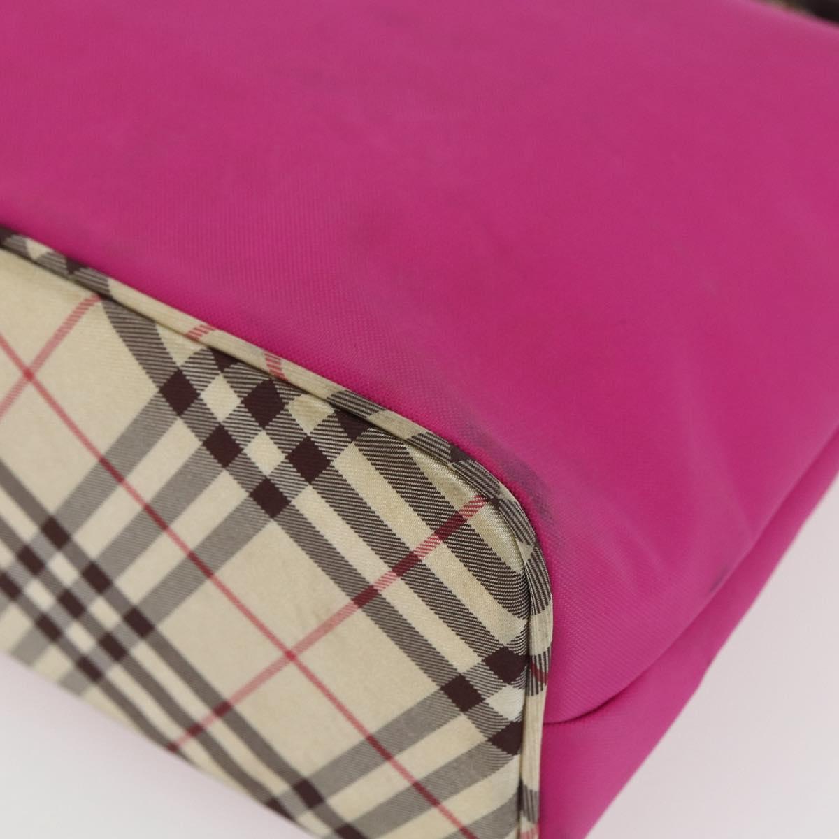 BURBERRY Nova Check Blue Label Shoulder Bag Nylon Pink Silver Auth bs32401