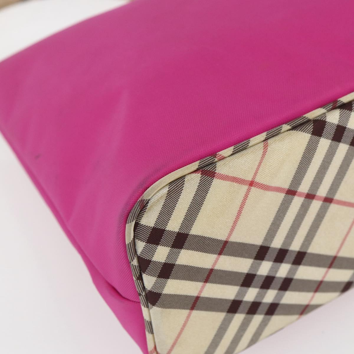 BURBERRY Nova Check Blue Label Shoulder Bag Nylon Pink Silver Auth bs32401