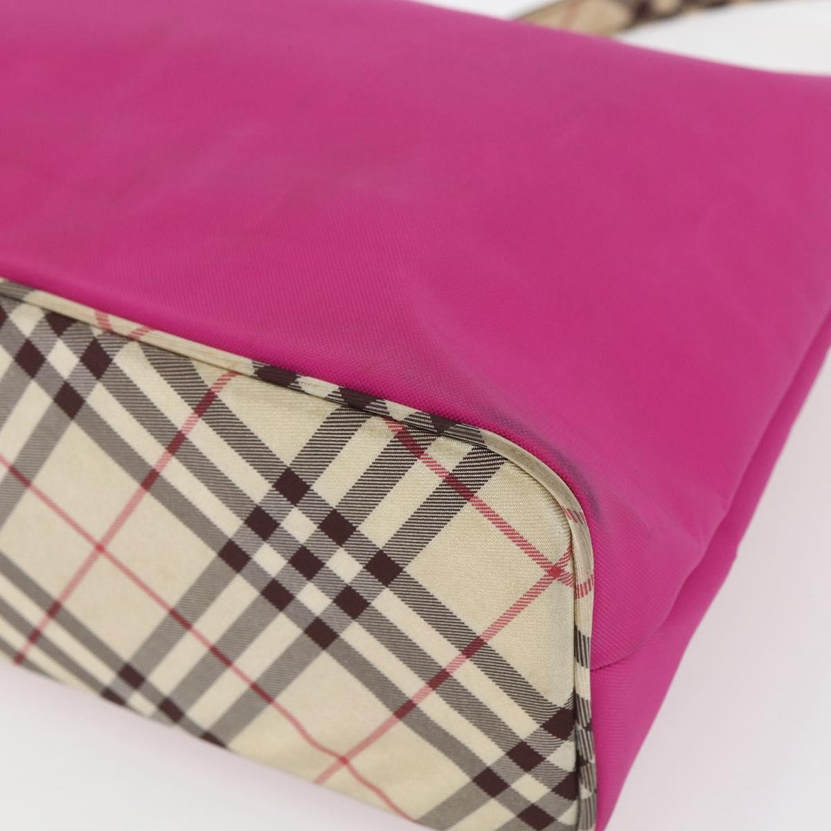 BURBERRY Nova Check Blue Label Shoulder Bag Nylon Pink Silver Auth bs32401