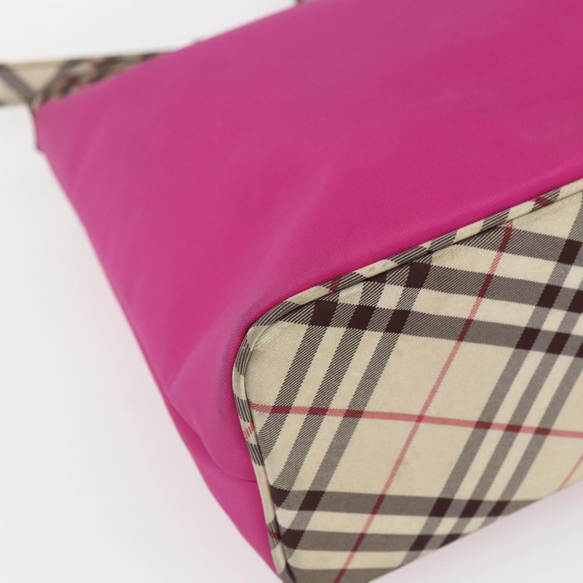 BURBERRY Nova Check Blue Label Shoulder Bag Nylon Pink Silver Auth bs32401
