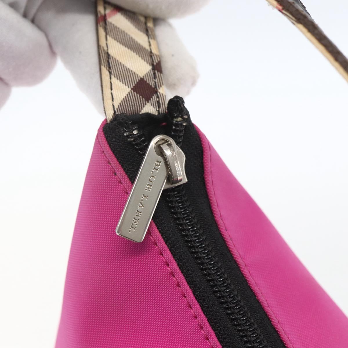 BURBERRY Nova Check Blue Label Shoulder Bag Nylon Pink Silver Auth bs32401