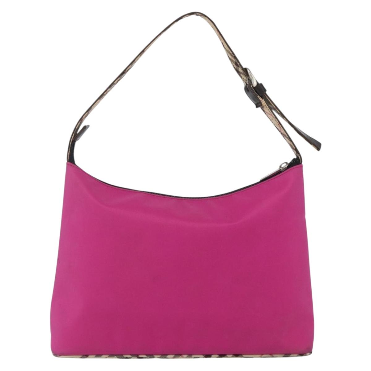 BURBERRY Nova Check Blue Label Shoulder Bag Nylon Pink Silver Auth bs32401