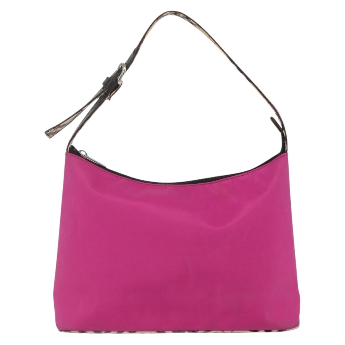 BURBERRY Nova Check Blue Label Shoulder Bag Nylon Pink Silver Auth bs32401