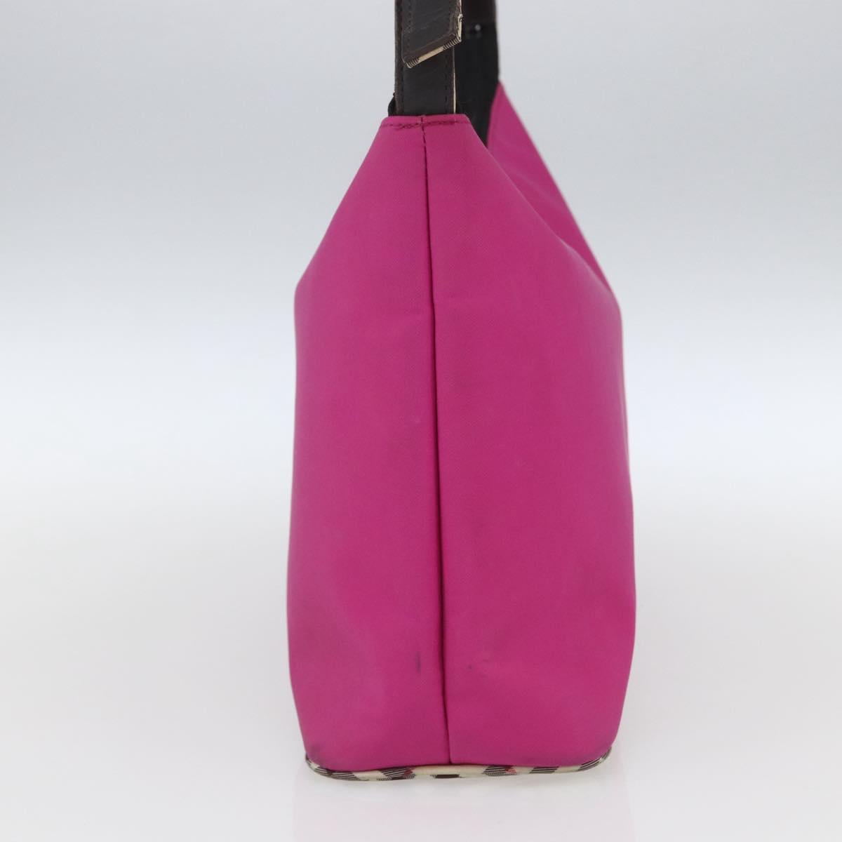 BURBERRY Nova Check Blue Label Shoulder Bag Nylon Pink Silver Auth bs32401