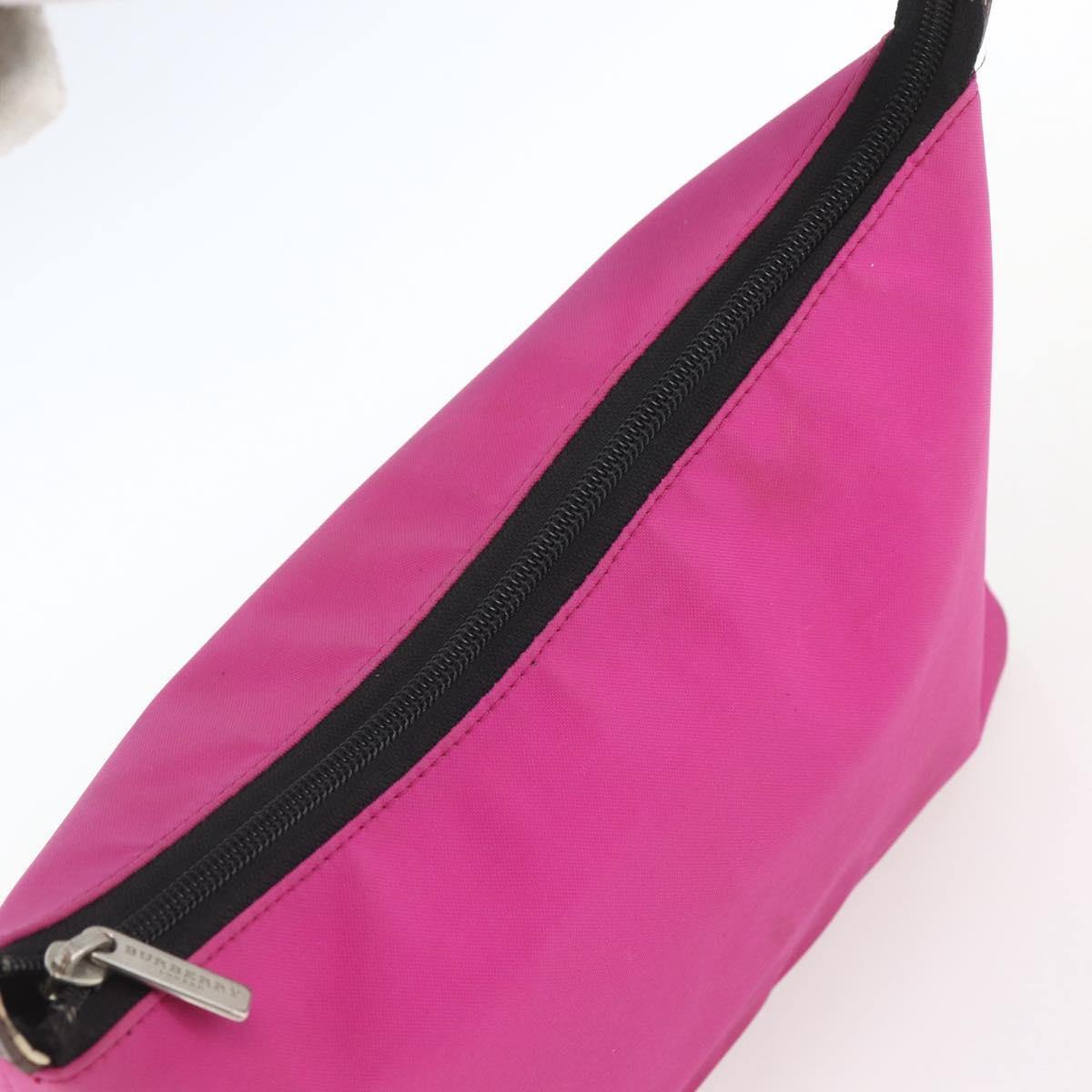 BURBERRY Nova Check Blue Label Shoulder Bag Nylon Pink Silver Auth bs32401