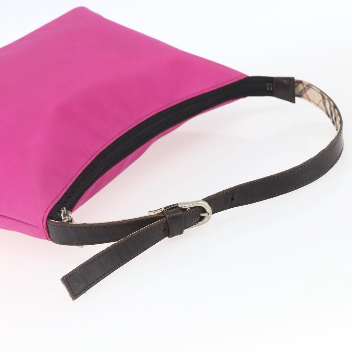 BURBERRY Nova Check Blue Label Shoulder Bag Nylon Pink Silver Auth bs32401