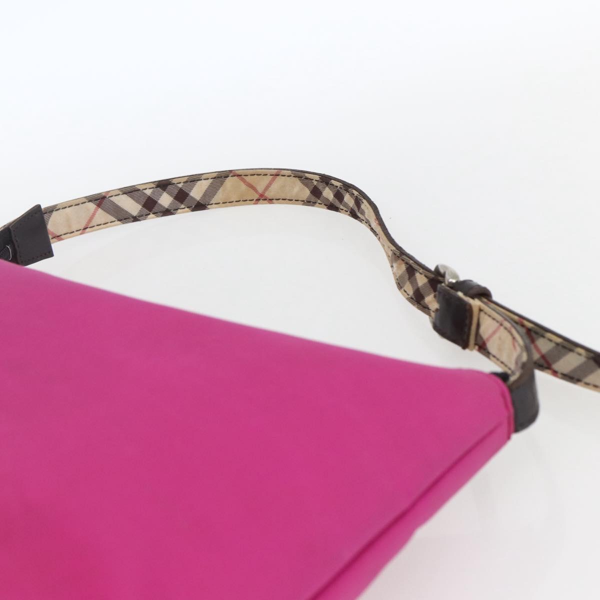 BURBERRY Nova Check Blue Label Shoulder Bag Nylon Pink Silver Auth bs32401