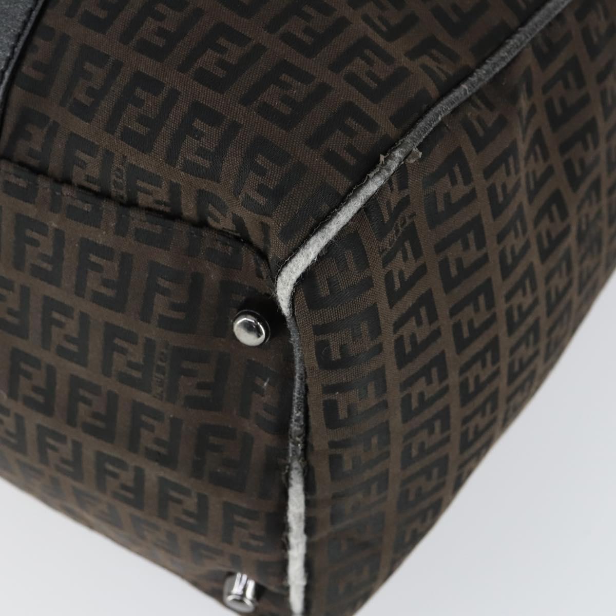 FENDI Zucchino Canvas Boston Bag Brown Black Auth bs32402