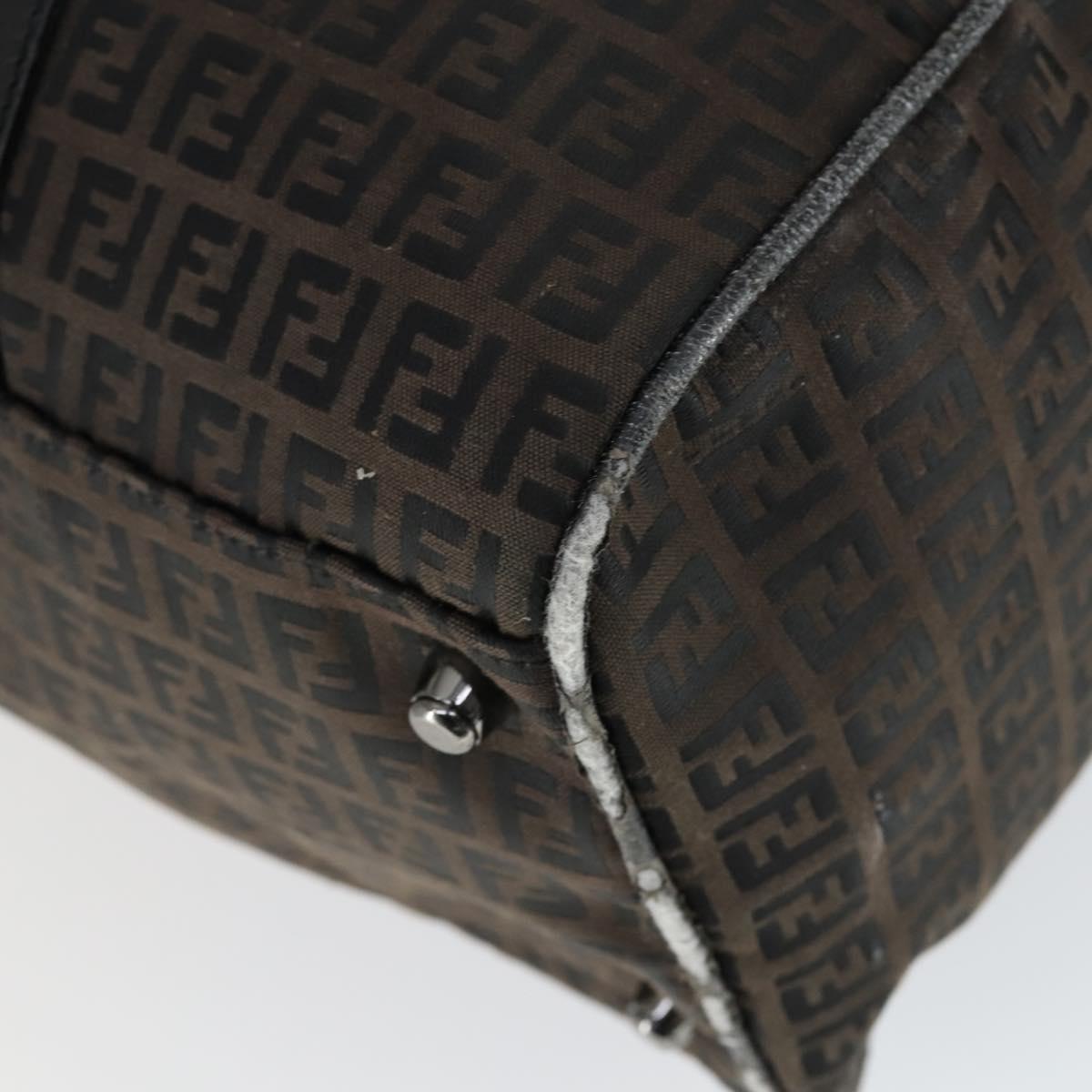 FENDI Zucchino Canvas Boston Bag Brown Black Auth bs32402