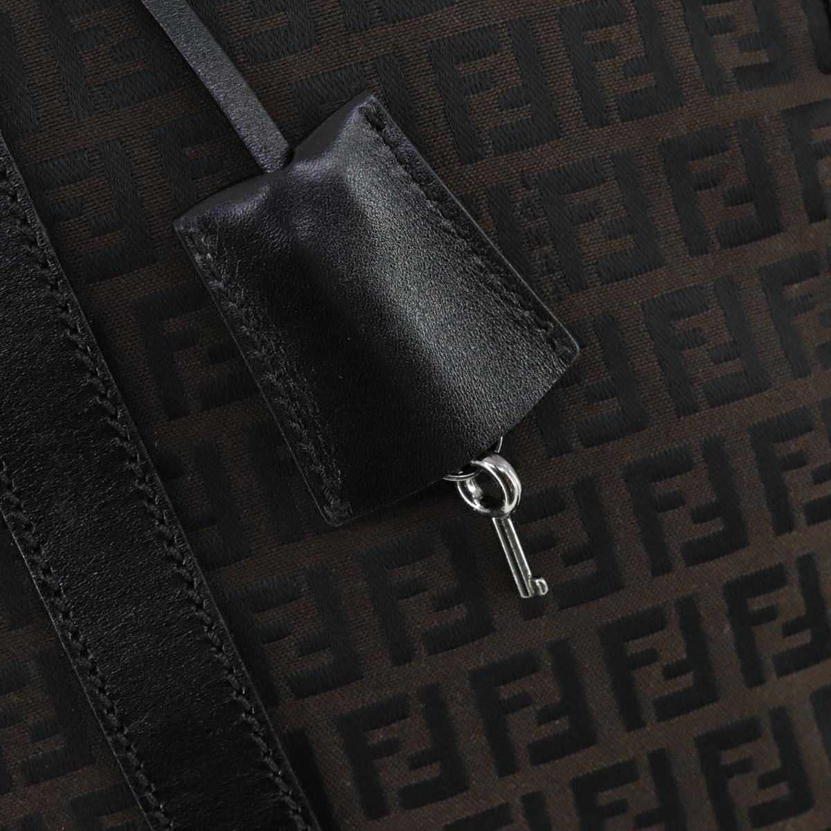 FENDI Zucchino Canvas Boston Bag Brown Black Auth bs32402