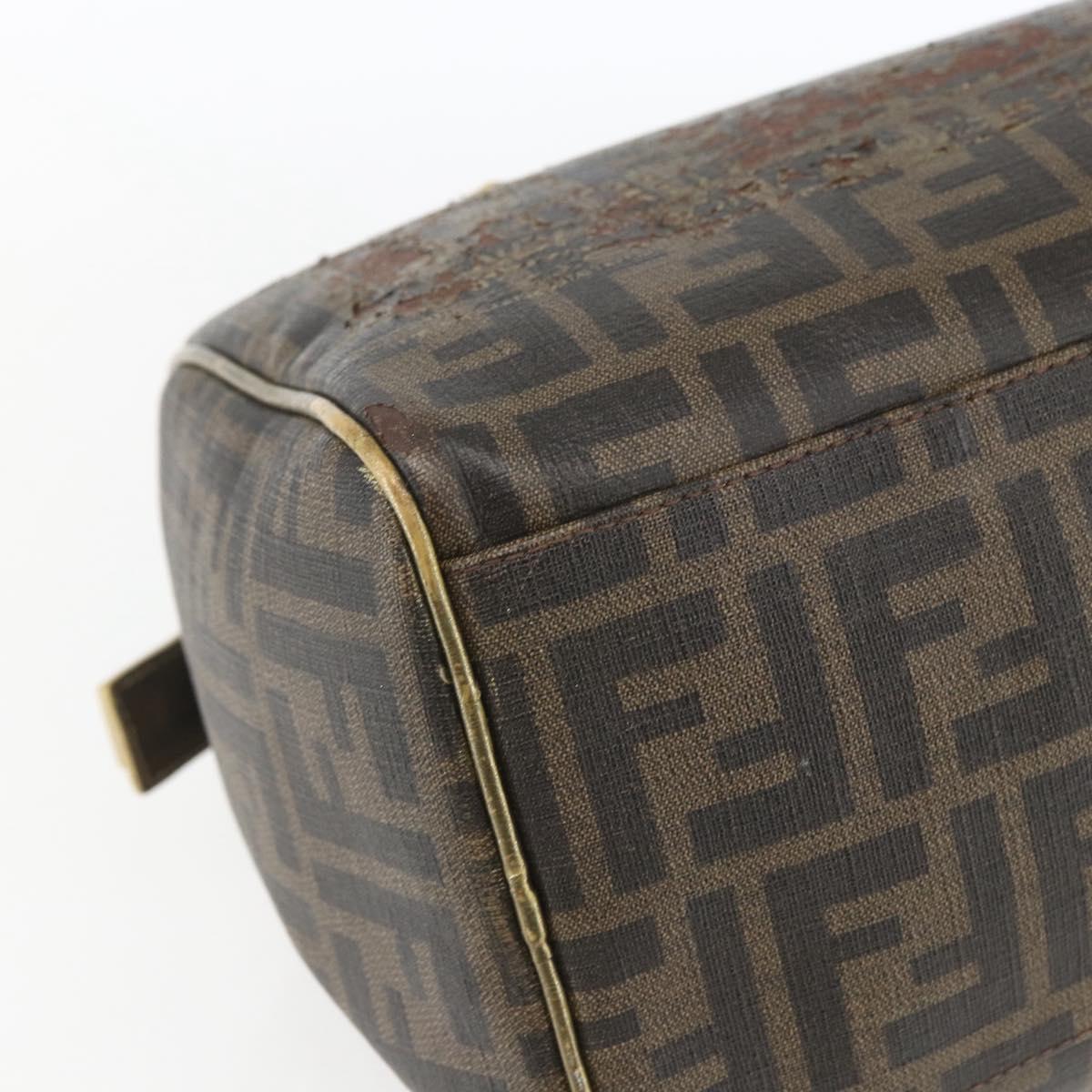 FENDI Zucca Canvas Hand Bag PVC Black Brown Auth bs32403