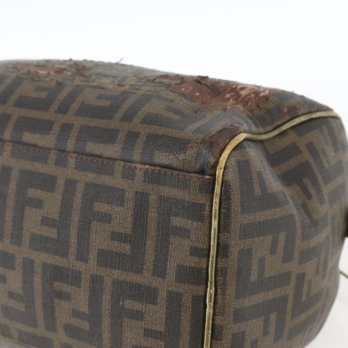 FENDI Zucca Canvas Hand Bag PVC Black Brown Auth bs32403