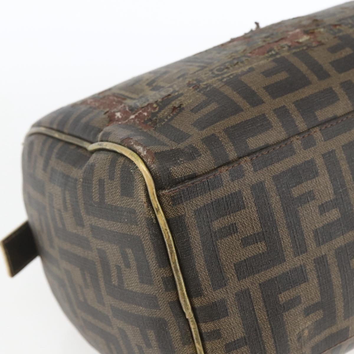 FENDI Zucca Canvas Hand Bag PVC Black Brown Auth bs32403
