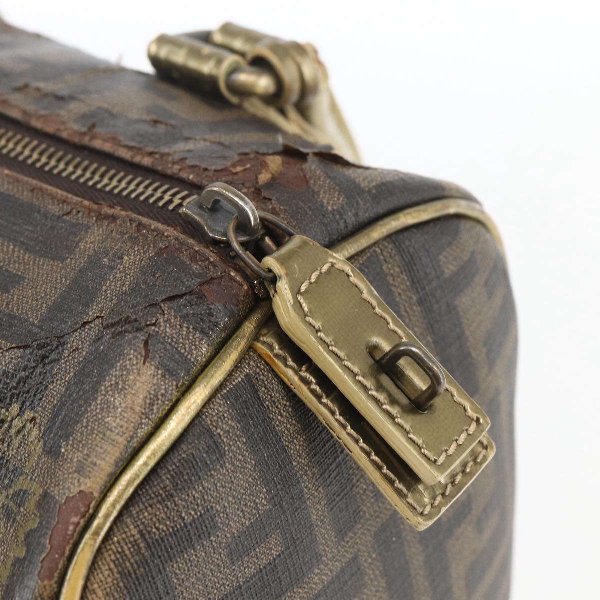 FENDI Zucca Canvas Hand Bag PVC Black Brown Auth bs32403