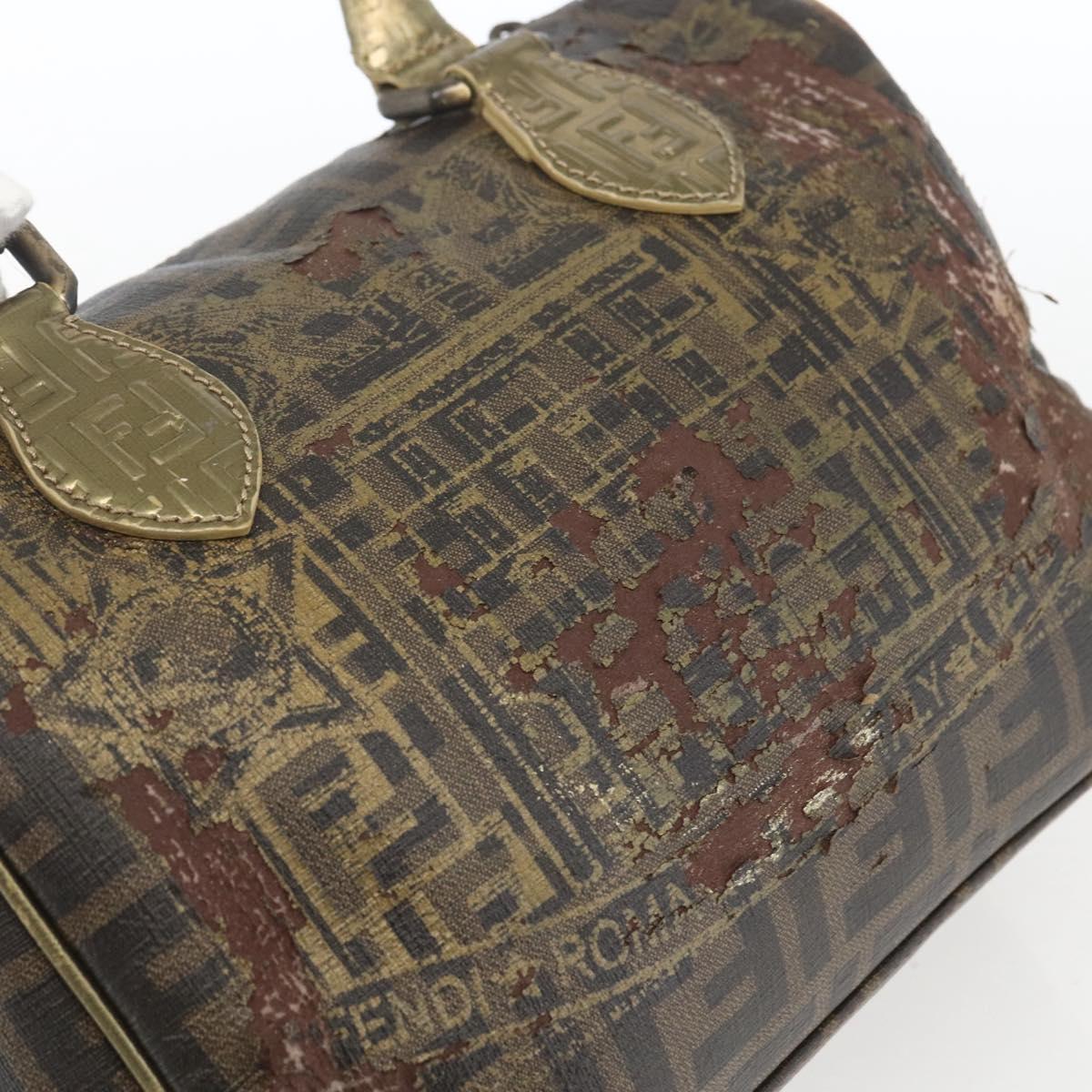 FENDI Zucca Canvas Hand Bag PVC Black Brown Auth bs32403